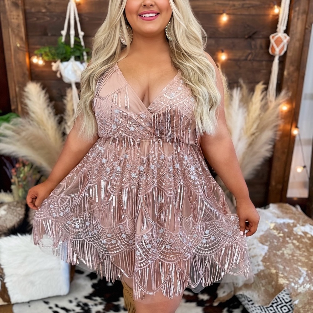 Embellished Blush Pink Mini Dress - Plus Size